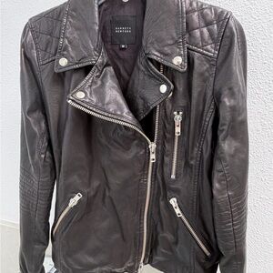 Barneys New York Black Quilted Leather Moto Jacket